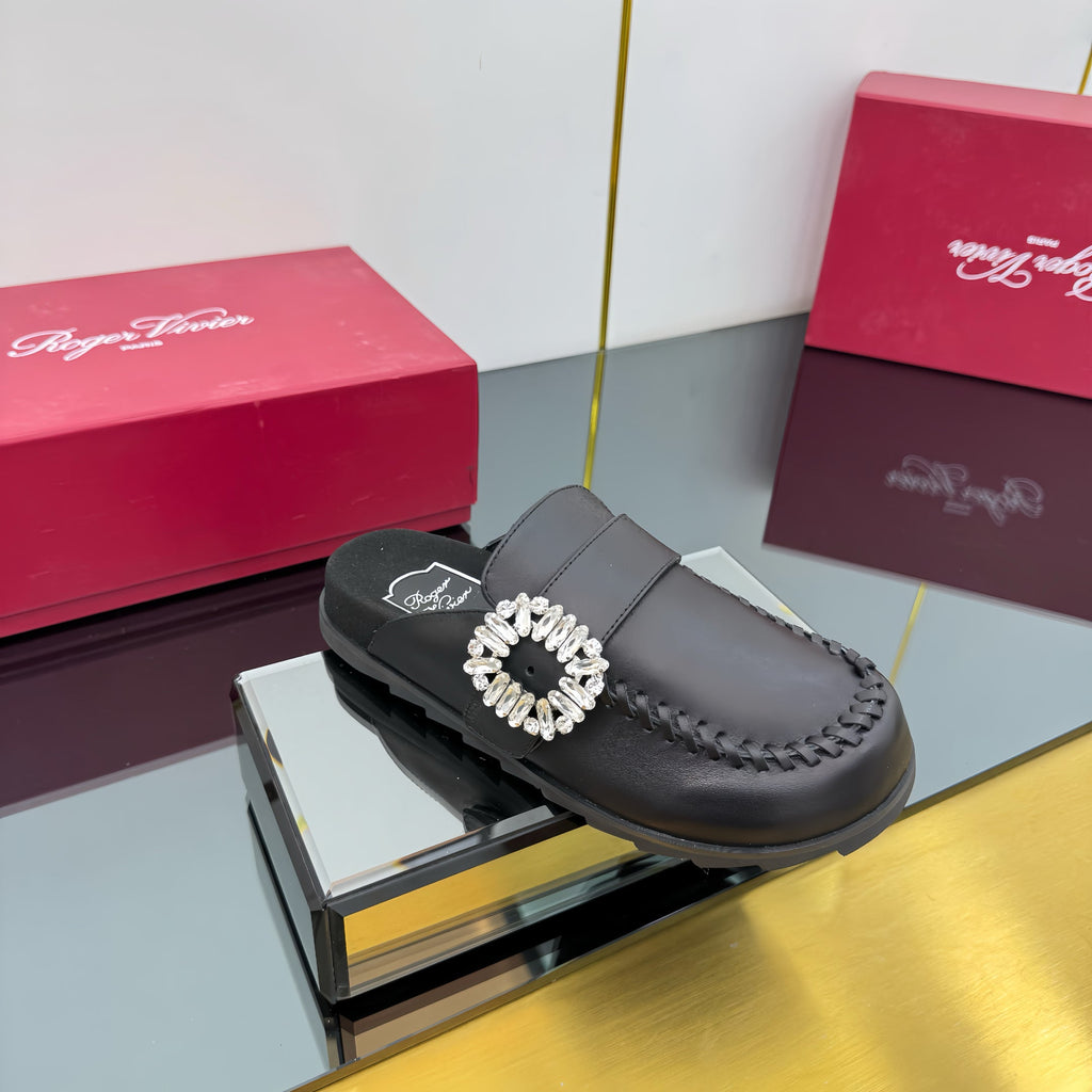SLIDY VIV' MULES IN BLACK CALFSKIN