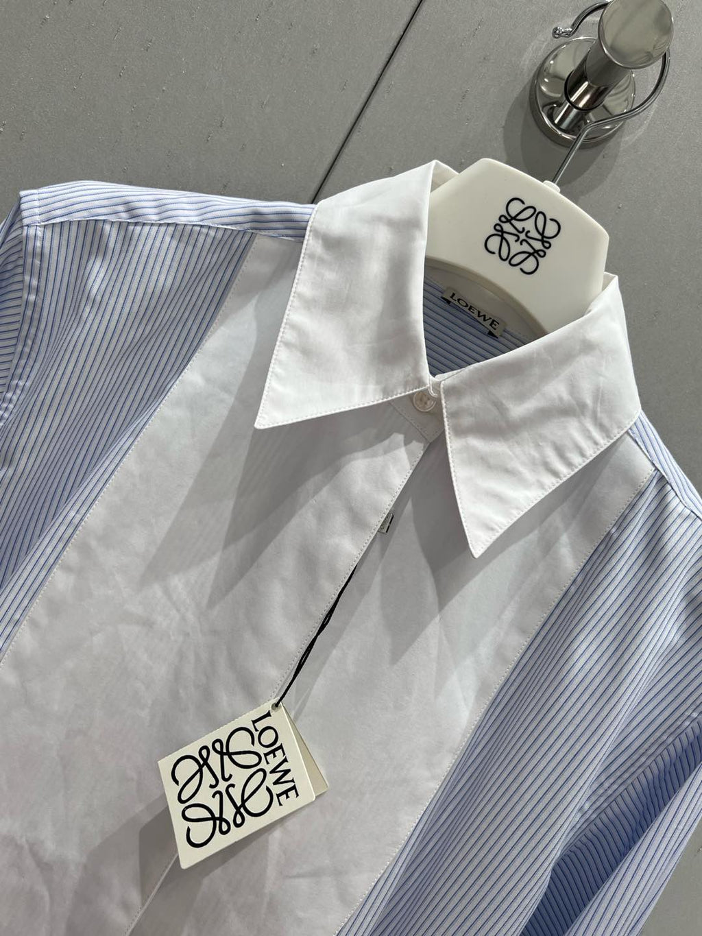 Loewe 25 Striped Long Loose Shirt Blue White Cotton