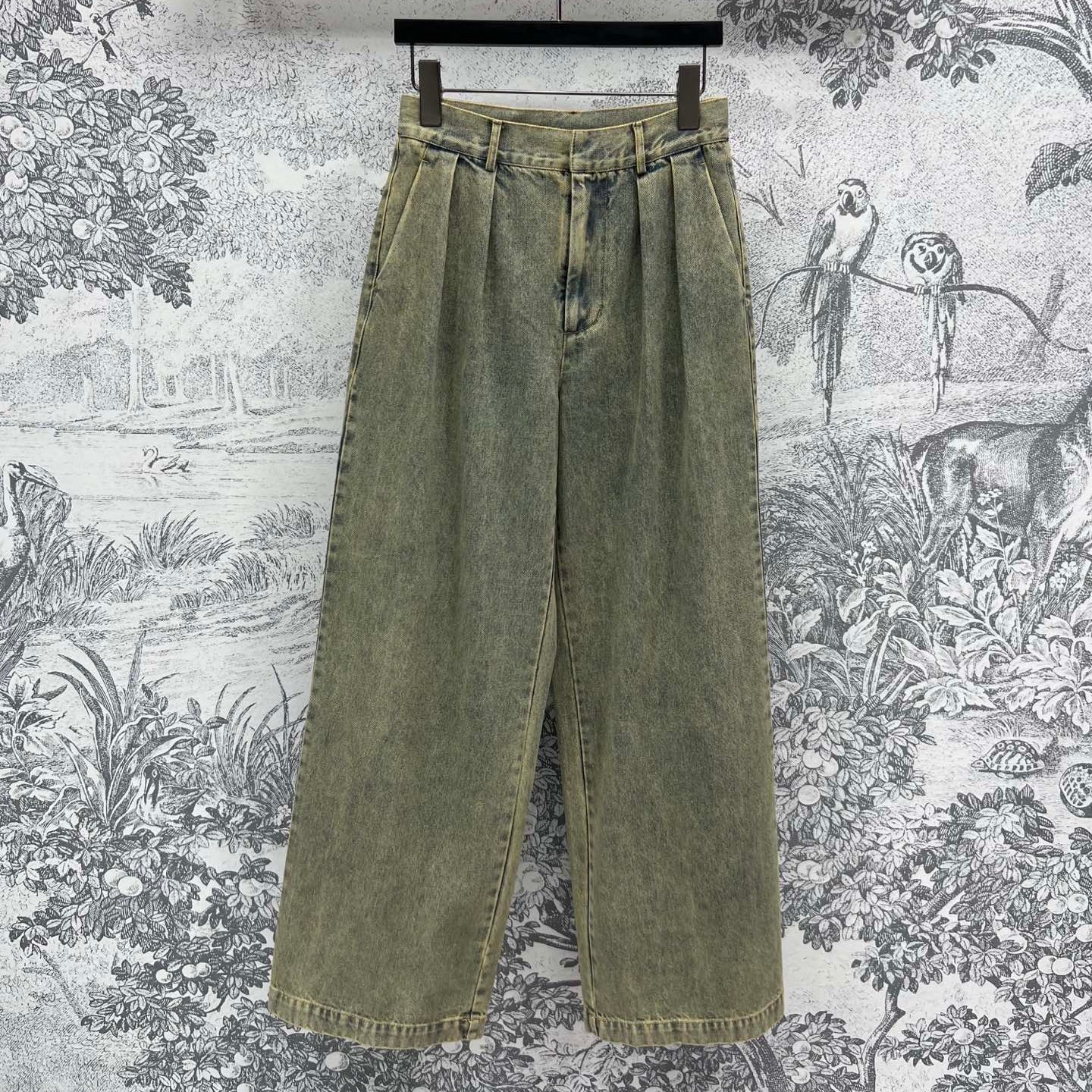 Loewe 25 Wide-leg Jeans Light Green-yellow Cotton